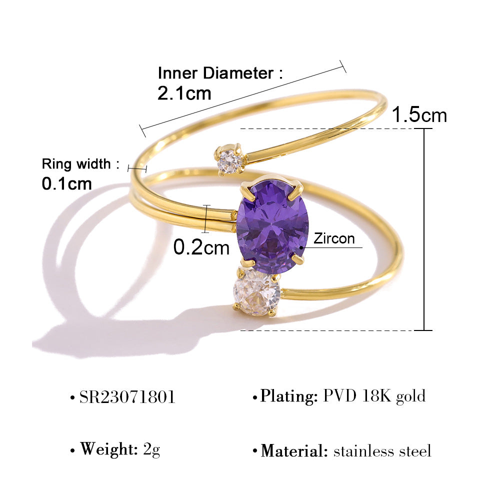 Purple Zircon Titanium Steel Ring – Adjustable Gold-Plated Luxury Women’s Jewelry