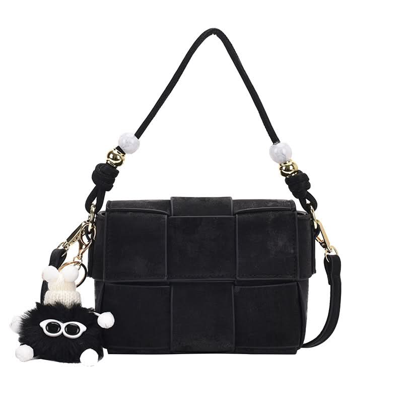 Women's Woven PU Leather Messenger Bag – Trendy Small Square Handbag