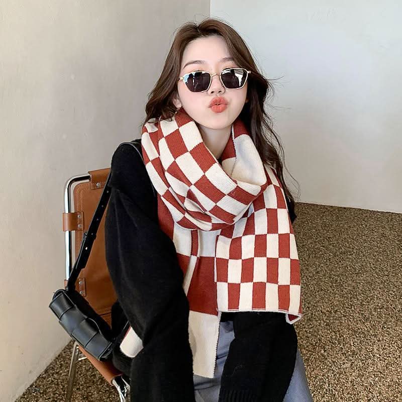Knitted Plaid Winter Scarf for Women