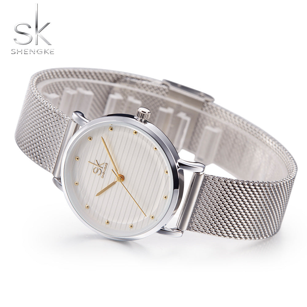 SK Women’s Quartz Watch – Milanese Mesh Strap, Waterproof Analog Wristwatch