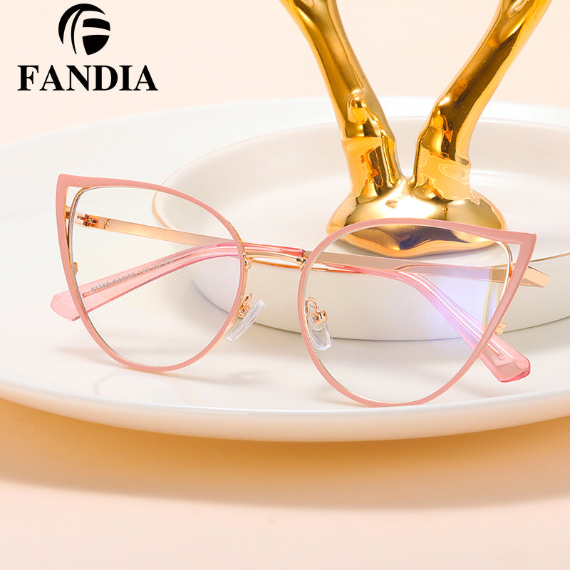 Women’s Cat Eye Blue Light Glasses – Metal Fashion Frame for Myopia or Daily Wear