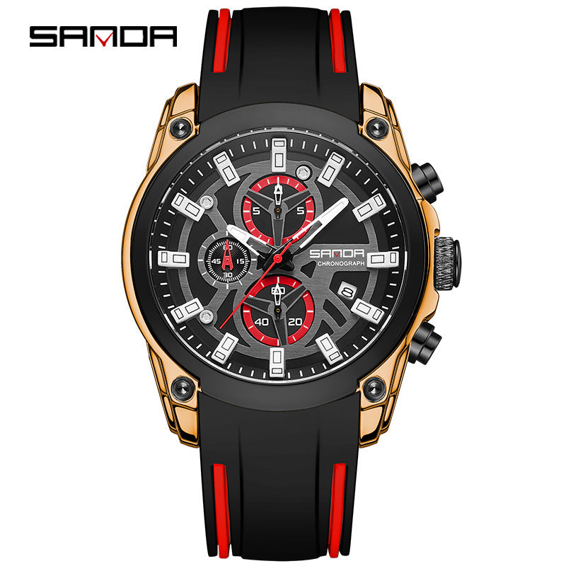 SANDA Luminous Men’s Quartz Watch – Waterproof Silicone Strap with Calendar