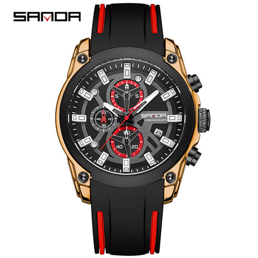 SANDA Luminous Men’s Quartz Watch – Waterproof Silicone Strap with Calendar