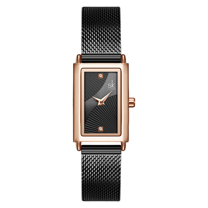 SK Women’s Square Quartz Watch – Stainless Steel Strap, Slim Business Style Timepiece
