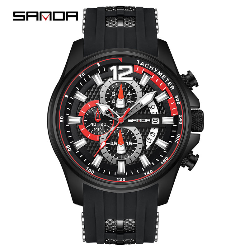 Sanda Men’s Quartz Watch – Three-Eye Chronograph, Waterproof Business Analog Watch