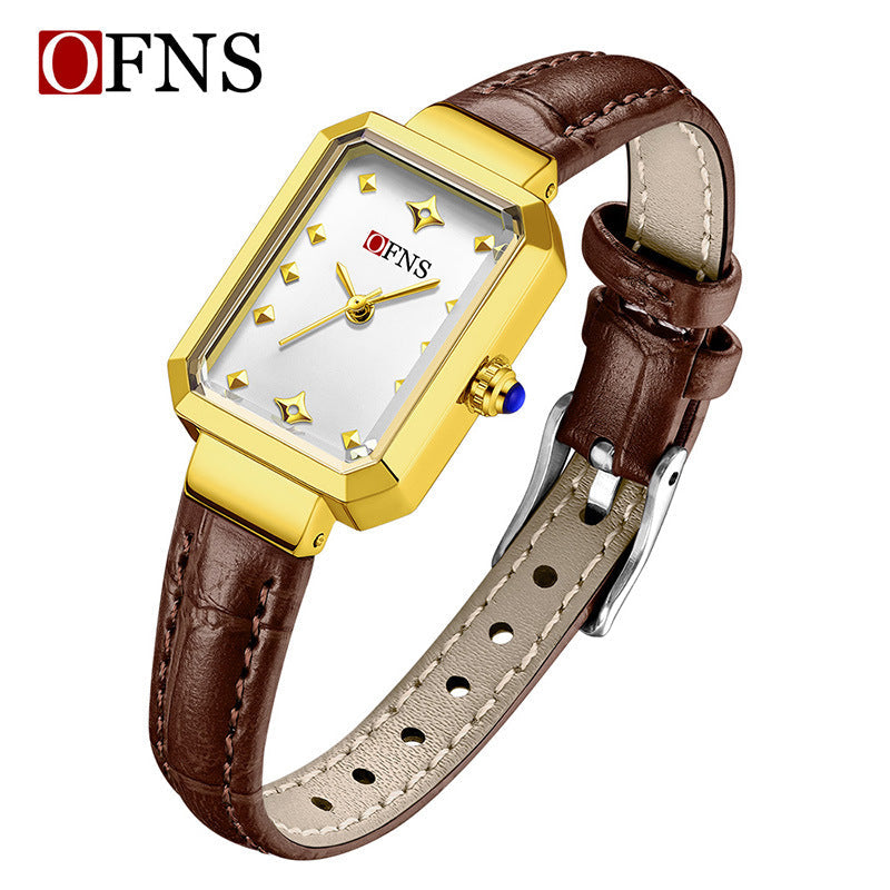 OFNS Women’s Quartz Watch – Retro Rectangular Dial, Leather Strap Fashion Wristwatch