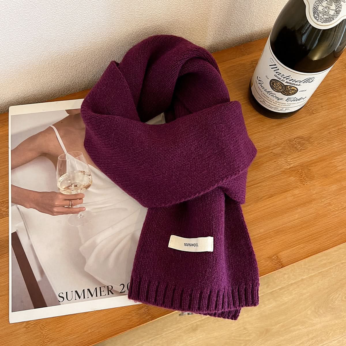 100% Pure Wool Winter Scarf – Solid Color for Adults