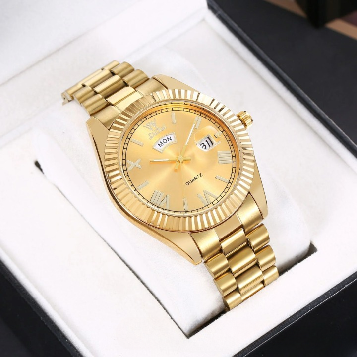 Men’s Luminous Quartz Business Watch – Dual Calendar (Gold)