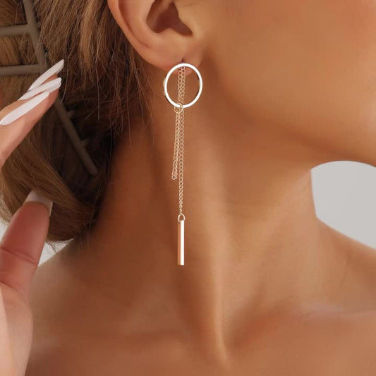 Geometric Tassel Drop Earrings – Hollow Round Metal Design for Women