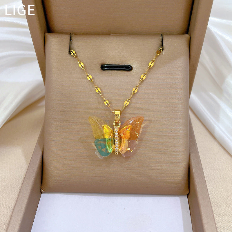 Colorful Butterfly Pendant Necklace – Luxury Titanium Steel Women’s Jewelry