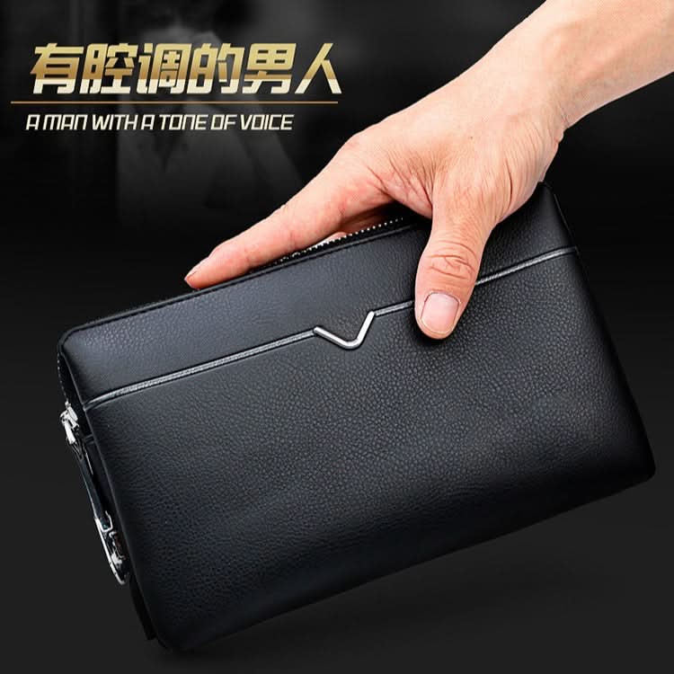 Men’s PU Leather Zipper Long Wallet – Business Travel Clutch