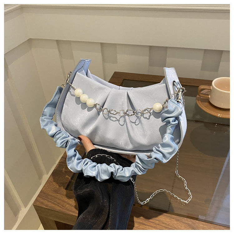 Women's Velvet Pleated Shoulder Bag – Small Chain Underarm Purse for Summer Outfits
