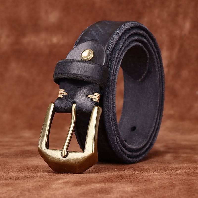 Men’s Vintage Thick Leather Belt – Copper Buckle