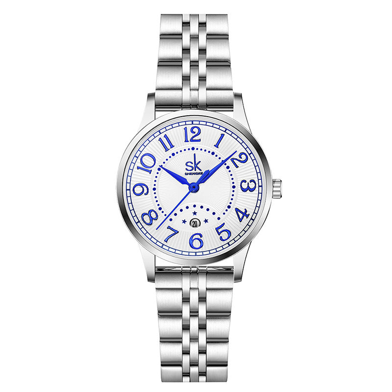 SK Women’s Business Quartz Watch – Waterproof Stainless Steel Calendar Wristwatch