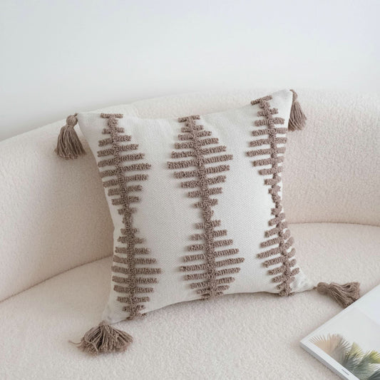 Fishbone Loop Velvet Pillow - Wabi-Sabi Embroidered Cotton Linen Cover