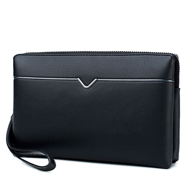 Men’s PU Leather Zipper Long Wallet – Business Travel Clutch