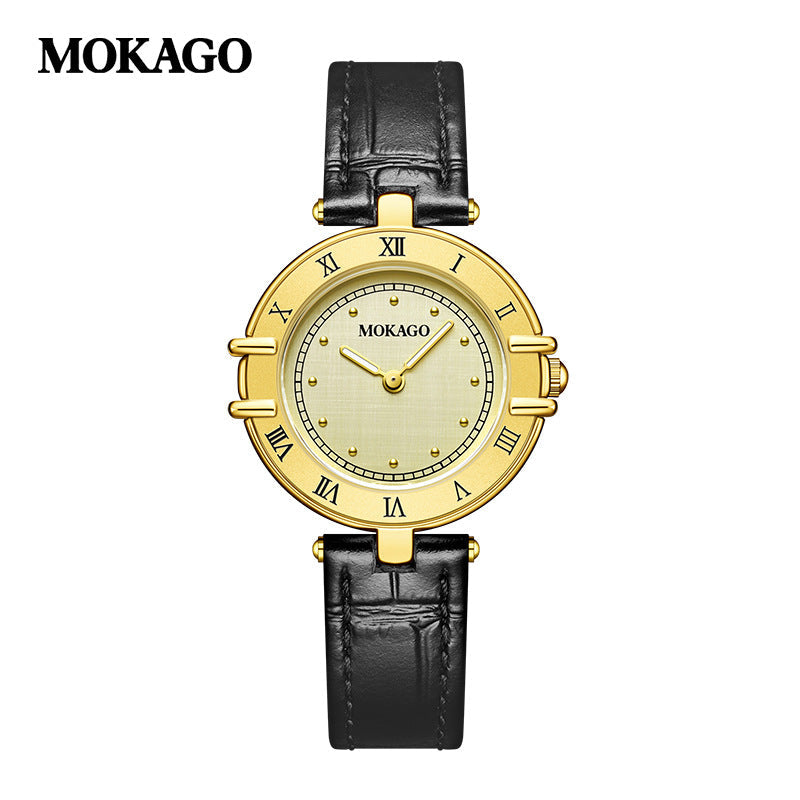 MOKAGO Women’s Retro Quartz Watch – Roman Dial, Waterproof Leather Strap