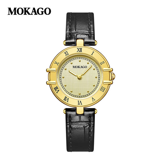 MOKAGO Women’s Retro Quartz Watch – Roman Dial, Waterproof Leather Strap