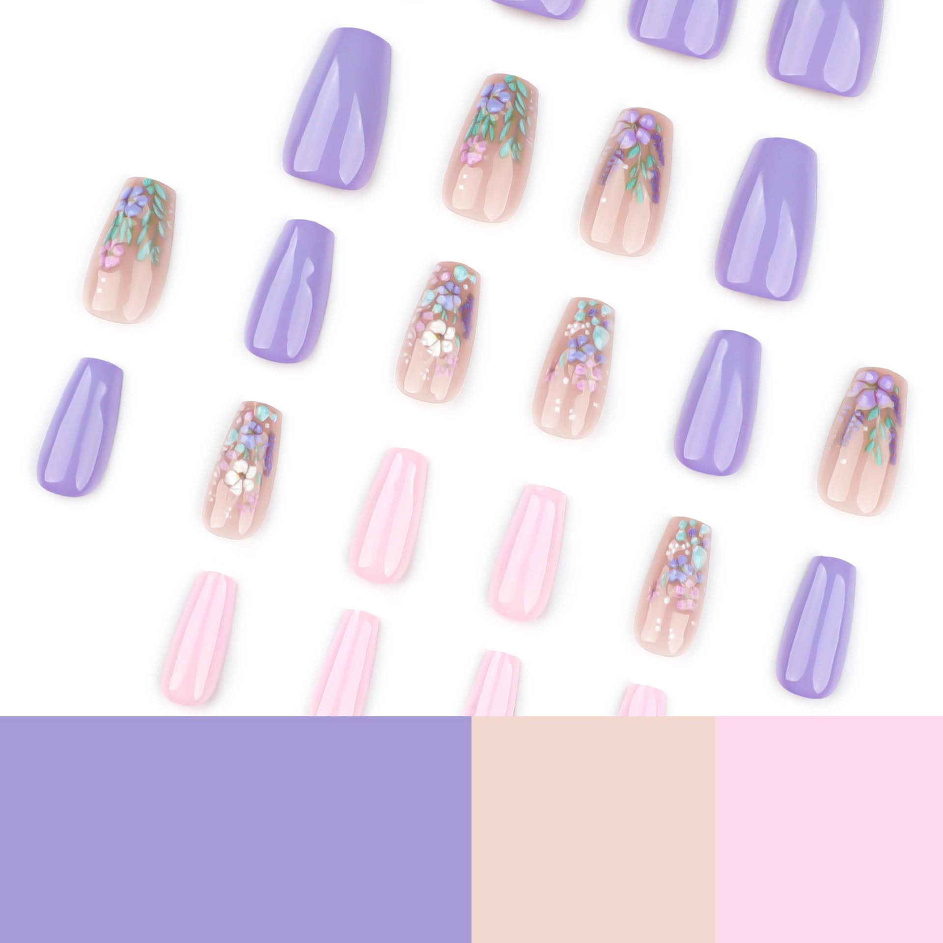 3D Floral Press-On Nails – Short Ballet Pastel Fake Nails