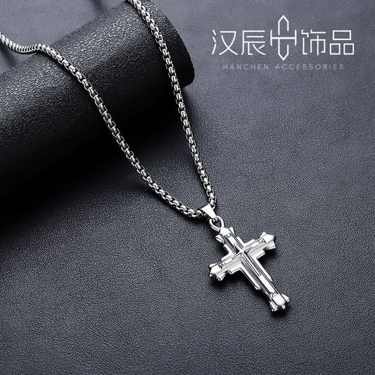 Men’s Retro Titanium Steel Cross Necklace – Minimalist