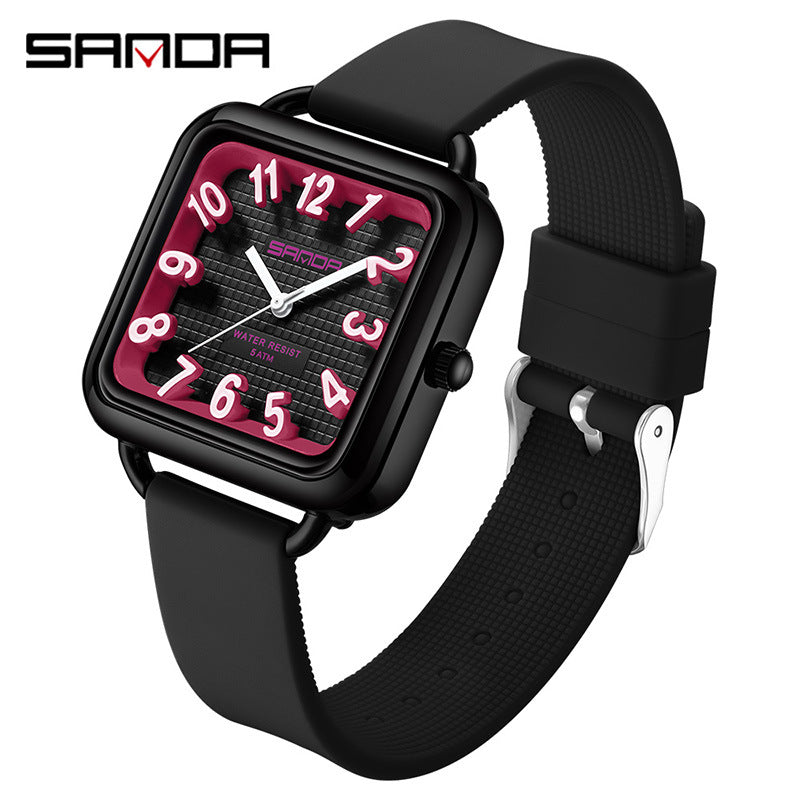 Sanda Luminous Quartz Watch – Waterproof Square Student Exam Watch