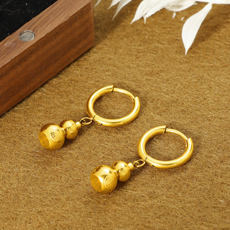 Gold Gourd Earrings for Women – Stainless Steel Chinese Style Jewelry
