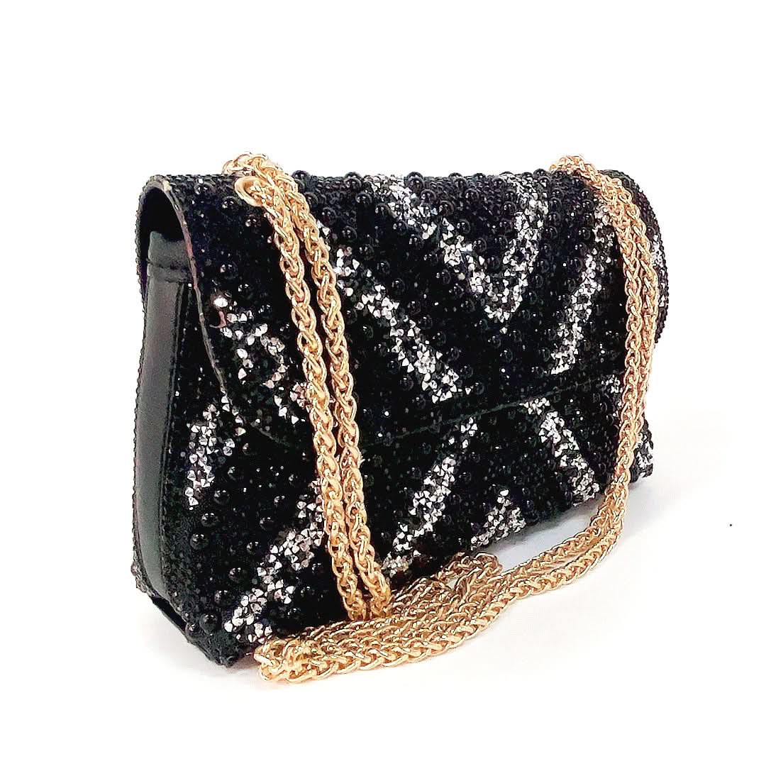Retro Diamond-Studded Evening Bag – Chain Clutch