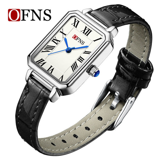 OFNS Women’s Square Quartz Watch – Roman Dial, Leather Strap & Waterproof Design