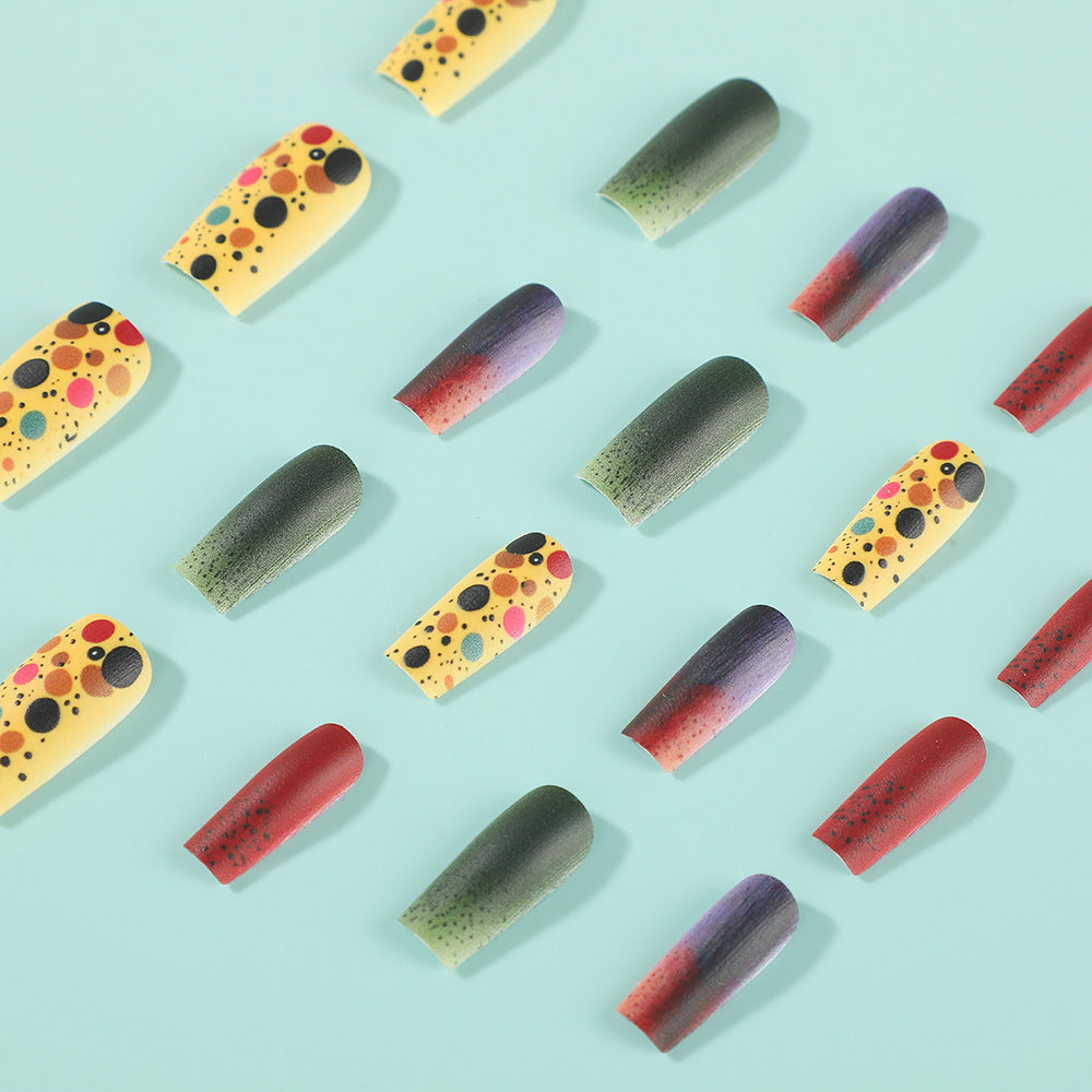 Matte Bold Square Press-On Nails – Long Acrylic with Gradient & Polka Dot Design