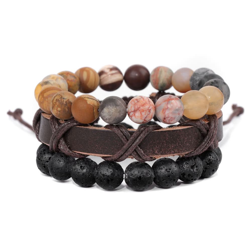 Unisex Retro Volcanic Stone & Agate Bead Bracelet – Handcrafted