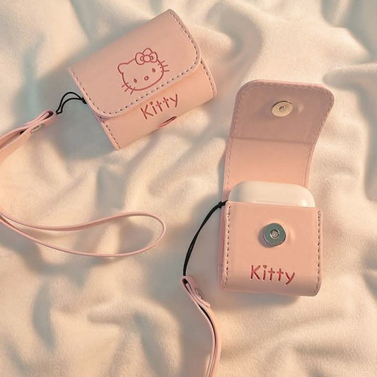 Pink Kt Cat Leather Case for AirPods Pro 2