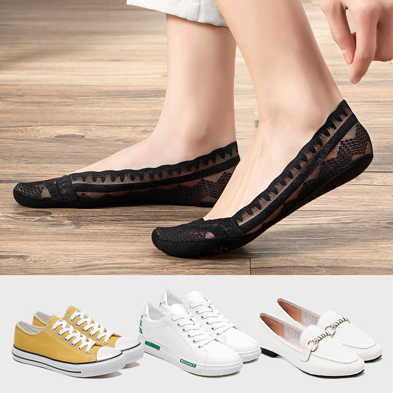 Women’s Lace Invisible Socks – Quick-Dry Cotton Non-Slip Low Cut