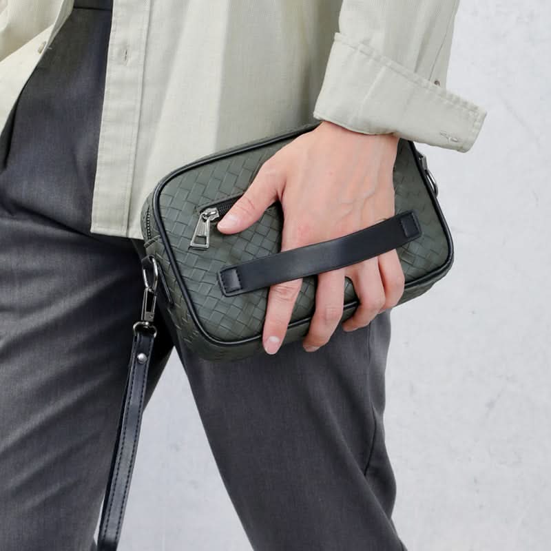 Men’s Woven PU Leather Crossbody Bag – Street Style Casual Handbag