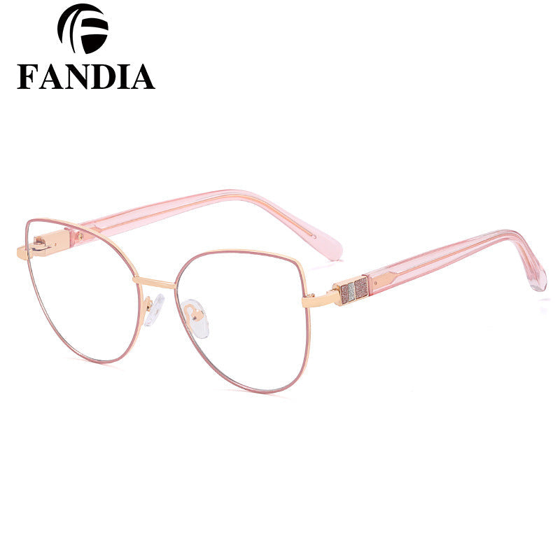 Women’s Cat-Eye Blue Light Glasses – Elegant Metal Full Frame with Rhinestone