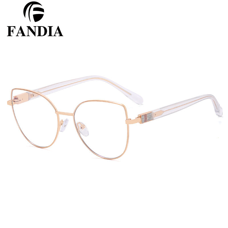 Women’s Cat-Eye Blue Light Glasses – Elegant Metal Full Frame with Rhinestone