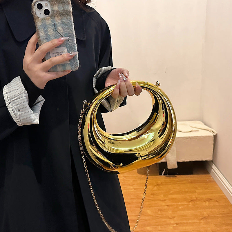 Large Acrylic Crescent Handbag – Trendy Moon-Shaped Evening Shoulder Bag for Women