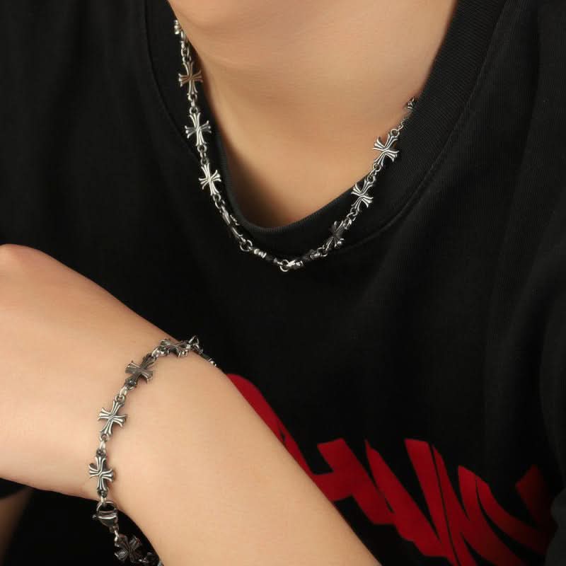 Men’s Titanium Steel Cross Necklace – Punk Hip-Hop Chain