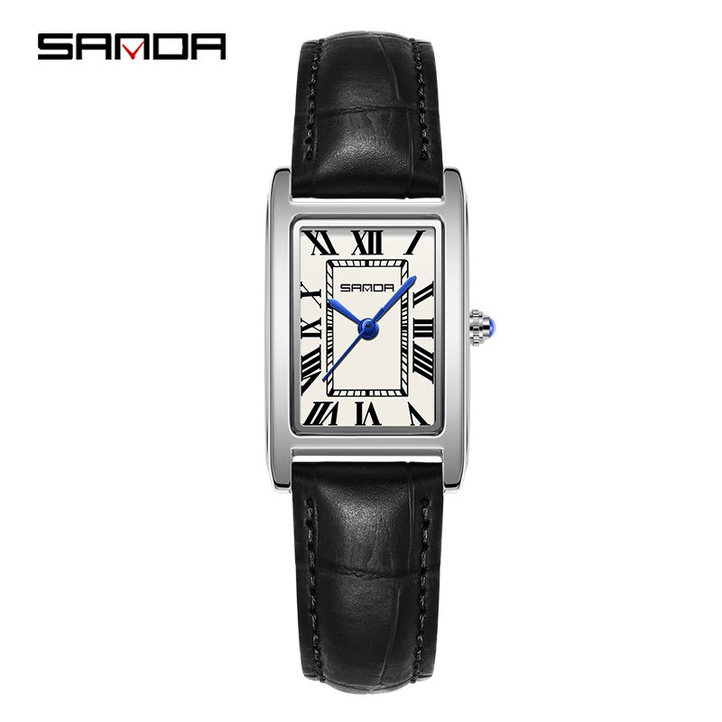 SANDA Retro Square Quartz Watch – Leather Strap Casual Watch for Men & Women