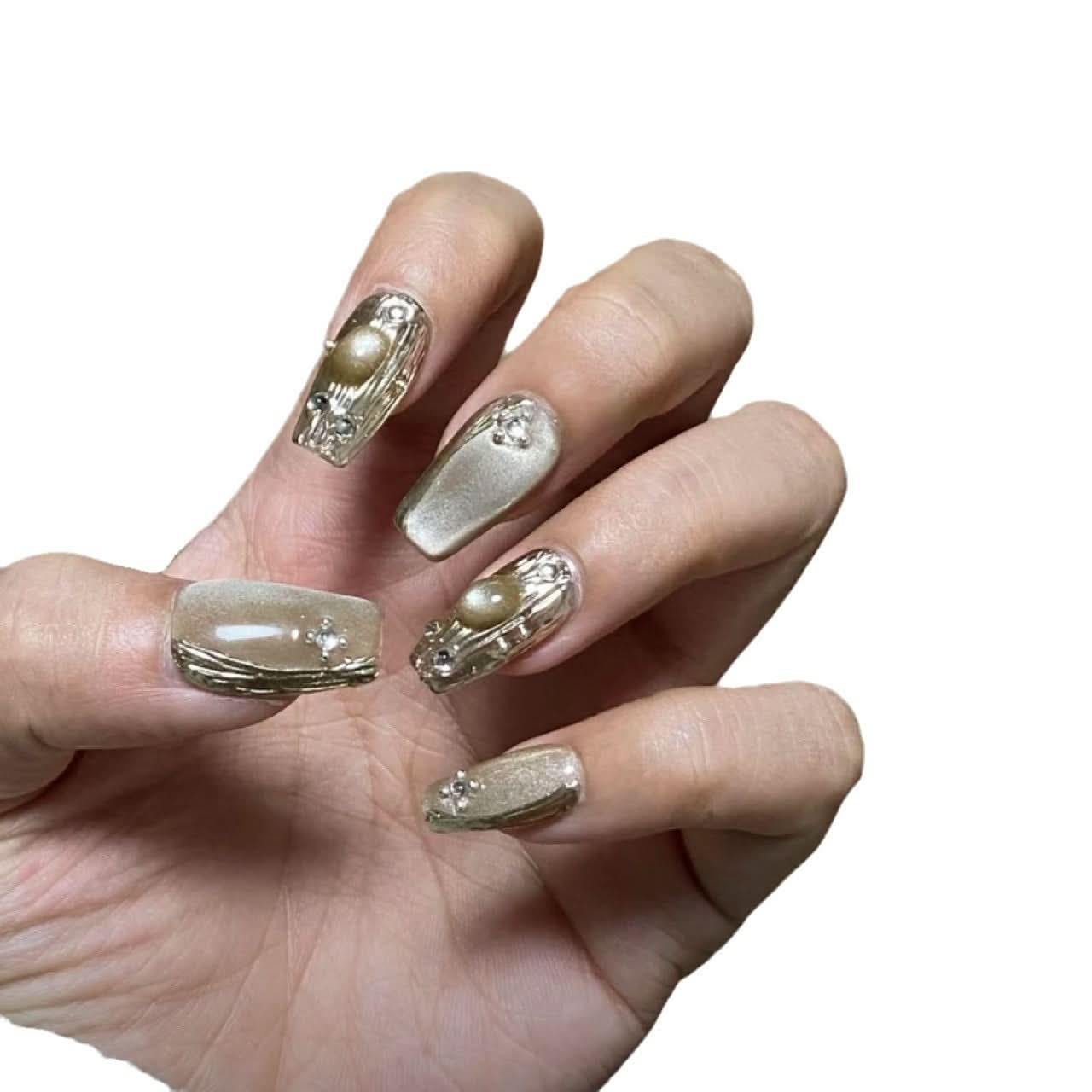 Silver Scepter Buccellati Champagne French Nails