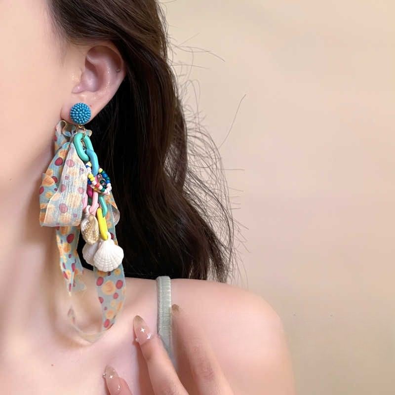 Colorful Shell Tassel Earrings for Women – Geometric Holiday Statement Jewelry
