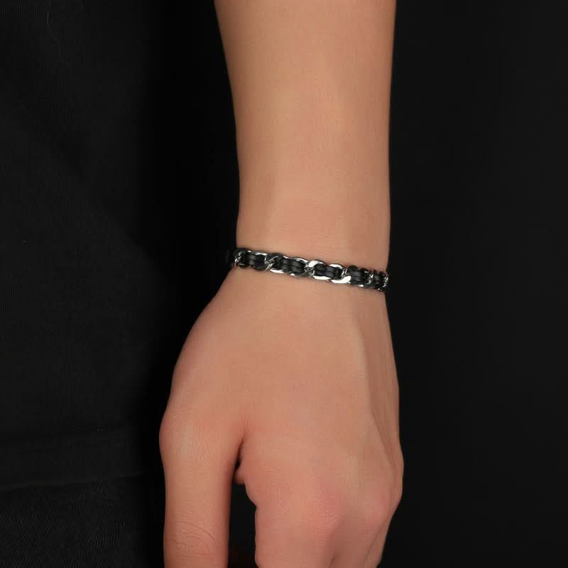 Men’s Trendy Titanium Steel Leather Bracelet – Fashion-Forward Design