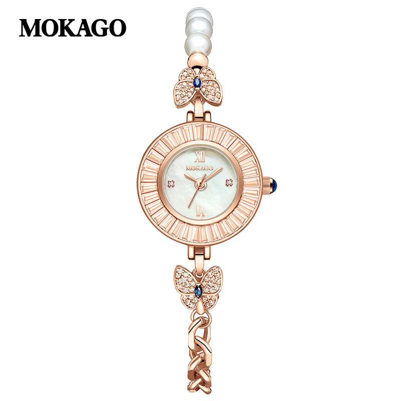 MOKAGO Women’s Quartz Watch – Butterfly Dial, Diamond Accent, Waterproof Bracelet