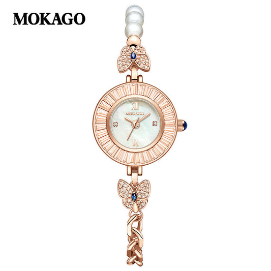 MOKAGO Women’s Quartz Watch – Butterfly Dial, Diamond Accent, Waterproof Bracelet