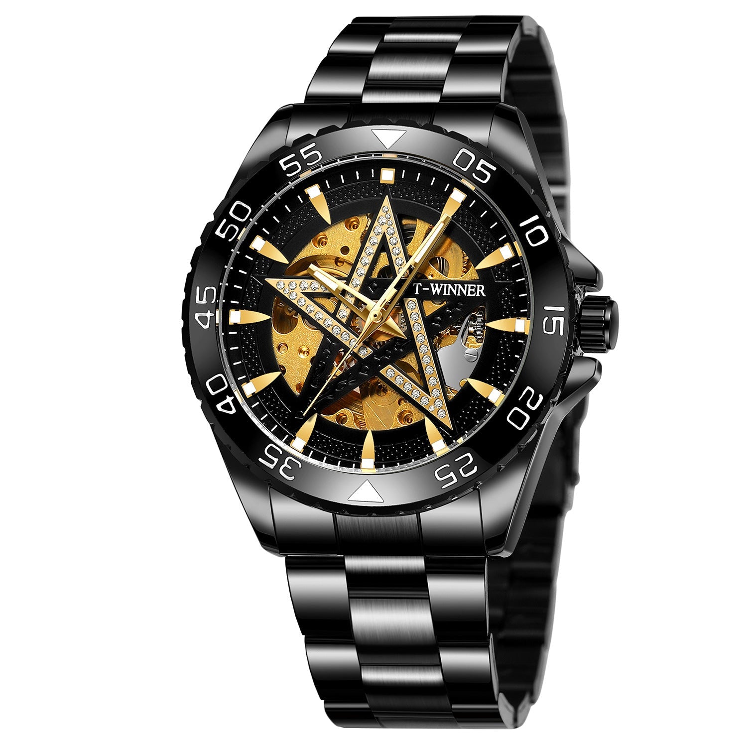 T-Winner Automatic Skeleton Watch – Five-Pointed Star Design Men’s Mechanical Timepiece