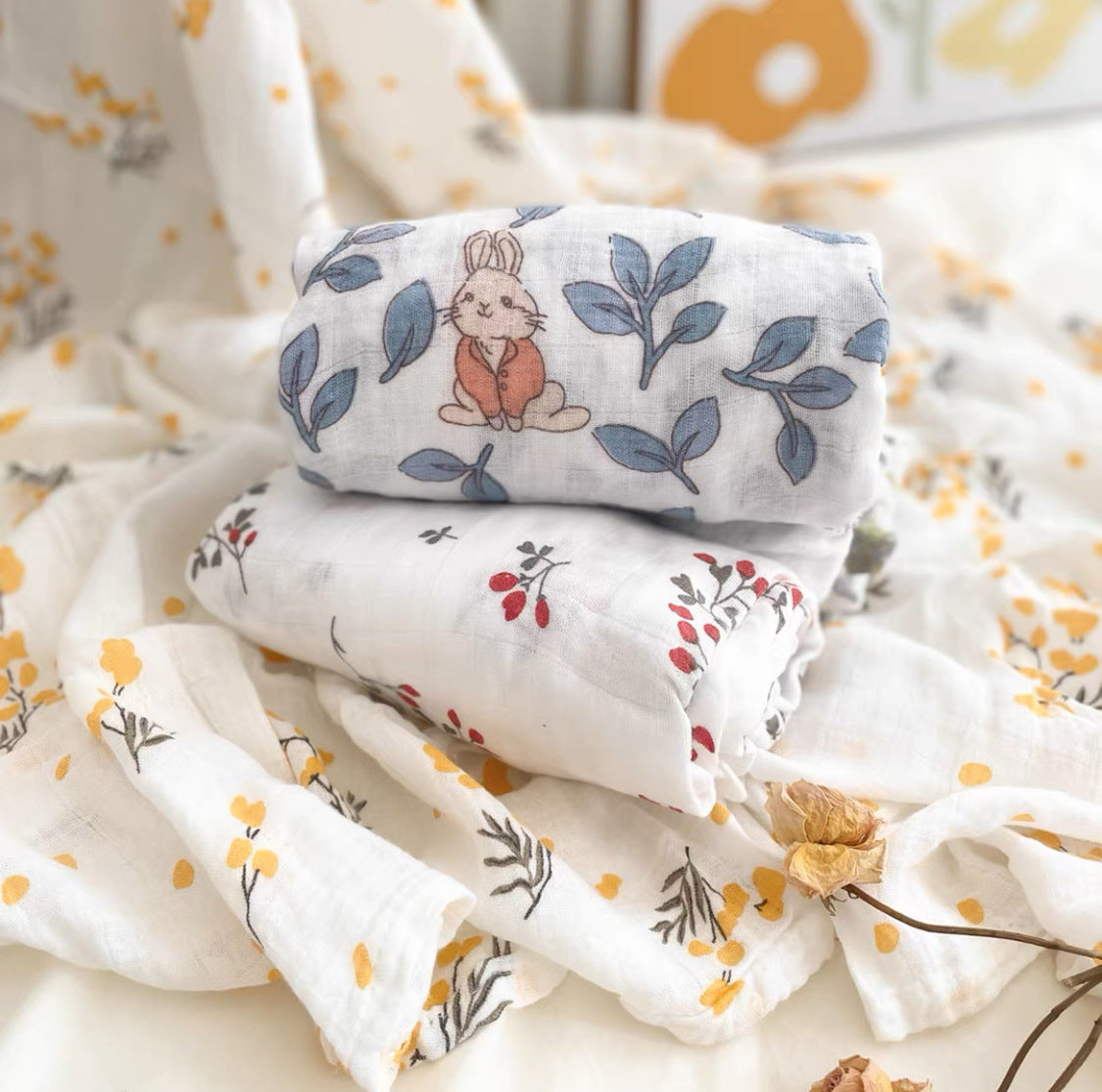Bamboo Fiber Gauze Scarf & Baby Swaddle – Breathable 4-Layer Wrap Shawl or Blanket