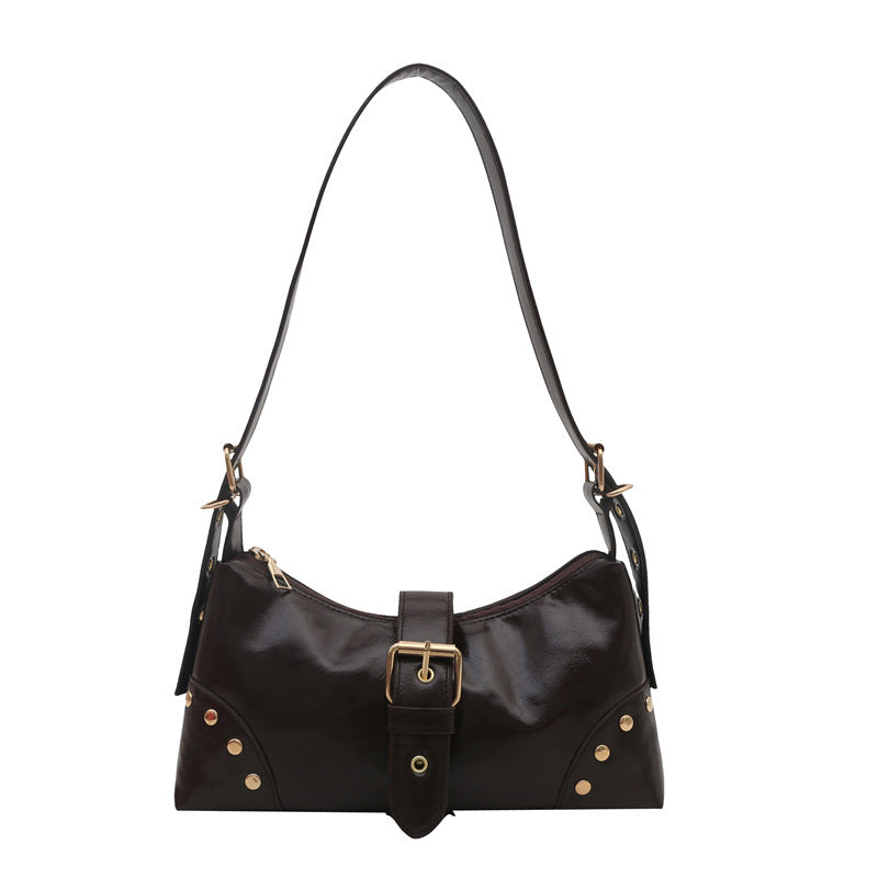 Women's Retro Rivet Shoulder Bag – PU Leather Medium Crossbody for Daily Wear