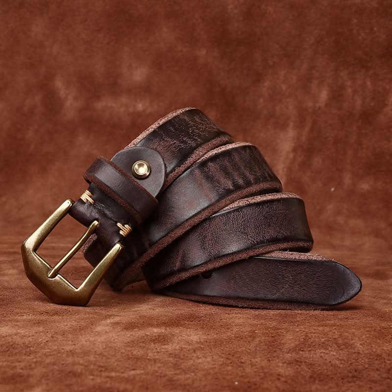Men’s Vintage Thick Leather Belt – Copper Buckle