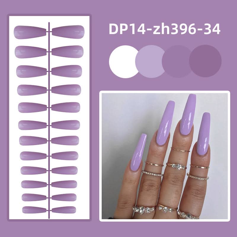 Long Ballet Shiny Trapezoidal Nail Stickers – 24-Piece Solid Color Set