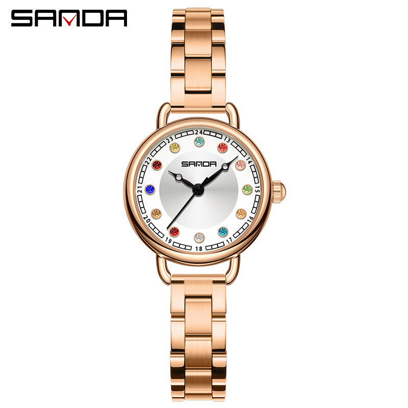 Sanda Women’s Multi-Color Diamond Quartz Watch – Small Dial, Waterproof Casual Watch