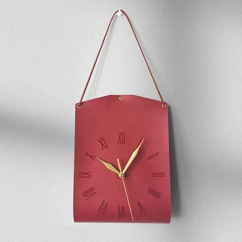 Retro PU Leather Wall Clock Decor